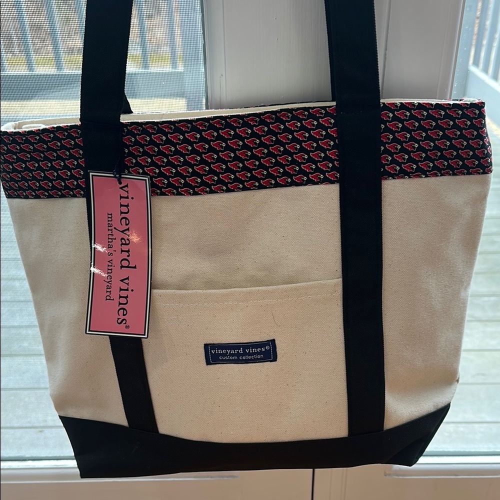 Vineyard Vines Arizona Cardinals Cream and Black Tote Bag